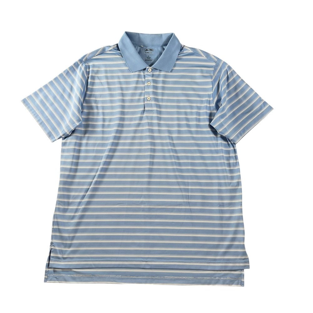 Adidas Golf Climalite Mens Size XL Blue White Striped Short Sleeve Polo‎ Shirt